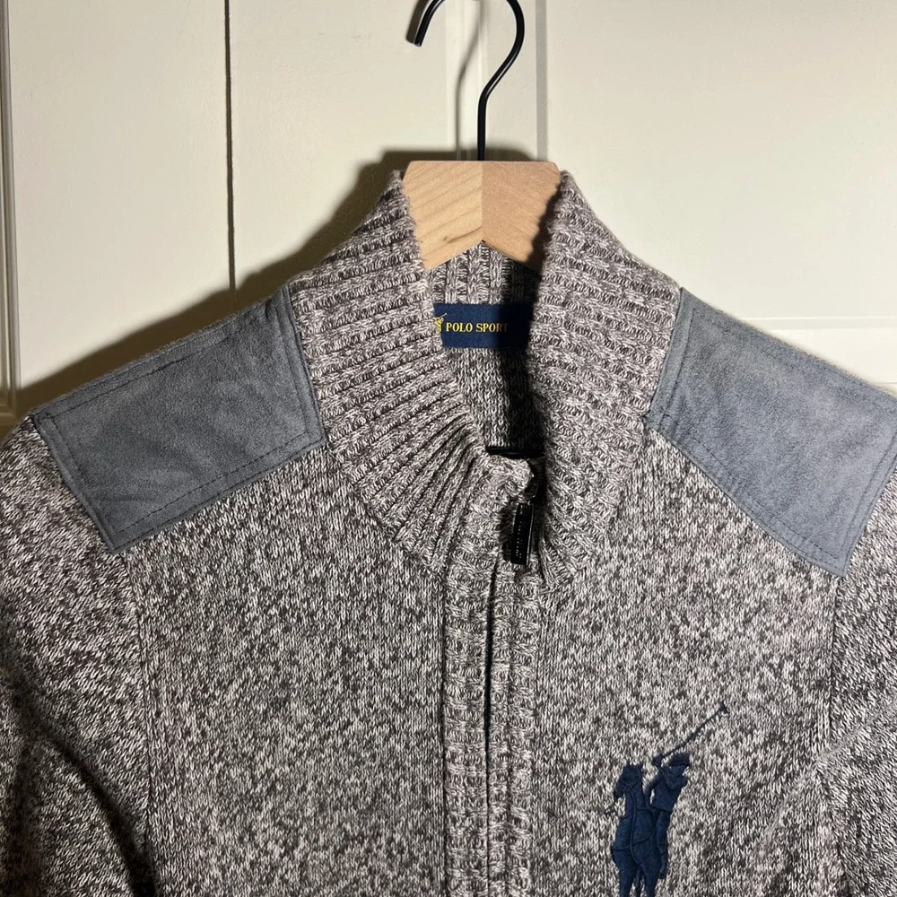 Polo Sport Ralph‎ Lauren Mens Grey Marl Full Zip Cardigan Sweater Pony Logo M